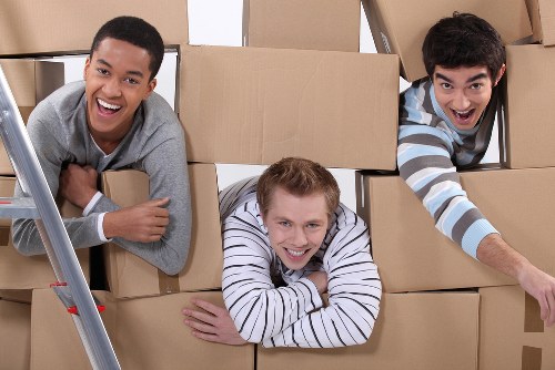 Packed office items ready for transport during a Shoreditch move