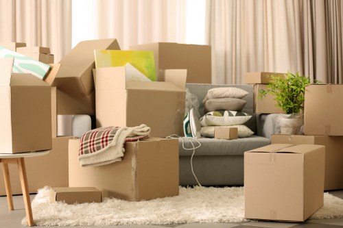 Packed student room items ready for removals in Shoreditch